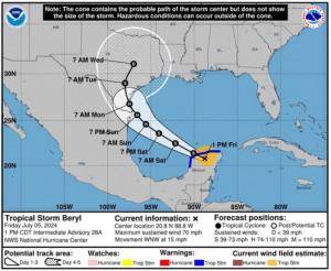 Beryl se degrada a tormenta tropical sobre la Península de Yucatán y