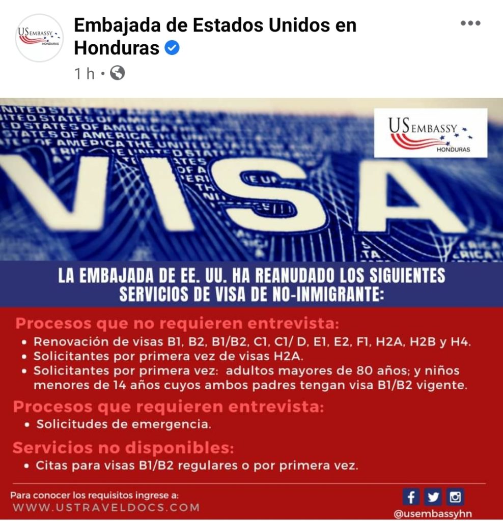 Embajada Americana En Honduras Reanuda Procesos De Solicitud De Visas ...