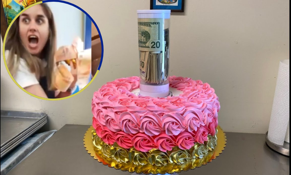 Estudiantes le regalan un pastel con billetes dentro a su maestra en su día  