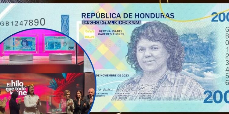 Hoy comienza a circular el nuevo billete de 200 lempiras con la imagen de Berta Cáceres