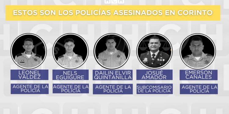 Estos eran los cinco agentes policiales que perdieron la vida en el cumplimiento del deber en Corinto, Omoa