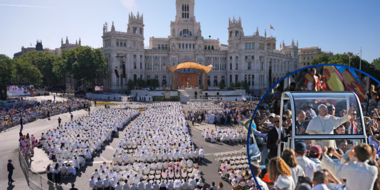 ¡El pontífice en Madrid! El Papa se da un baño de fieles en Cibeles antes de dirigirse al mundo de la cultura, el arte y el deporte