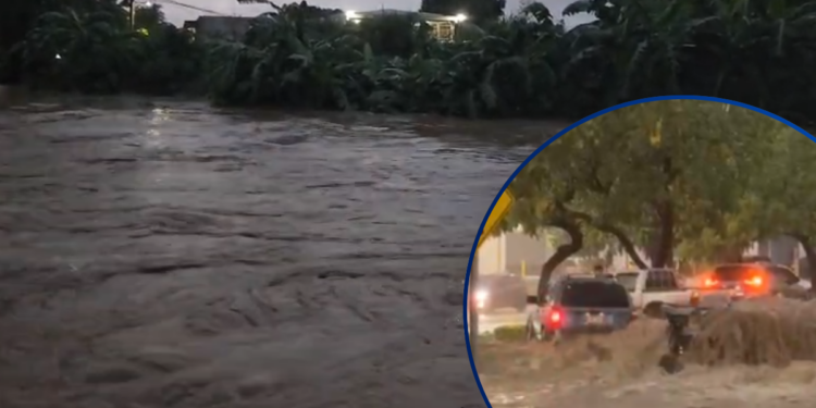 ¡Caos bajo el agua! Calles inundadas y vehículos arrastrados por las fuertes lluvias en San Pedro Sula