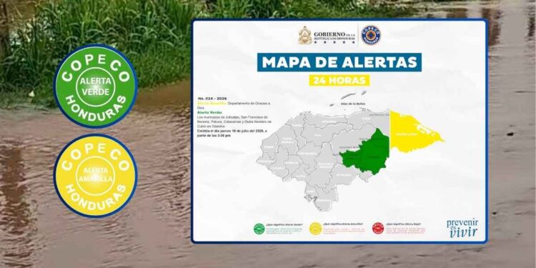Copeco extiende por 24 horas las alertas en Gracias a Dios y cinco municipios de Olancho