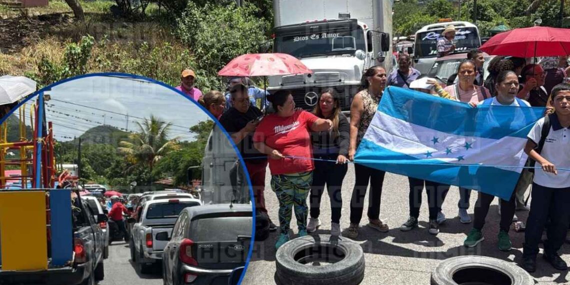 ¡Caos vial! Protestan en carretera a Olancho por el despido de vigilantes en un centro educativo