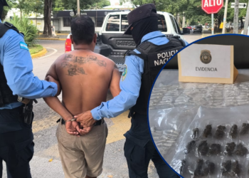¡Golpe a la Pandilla 18! Capturan en San Pedro Sula a alias “Carboni” con 750 dosis de supuesta cocaína, marihuana y munición de guerra