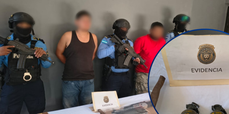 ¡Golpe a la MS-13! DAET captura a dos presuntos sicarios y decomisa arsenal de guerra en Yoro