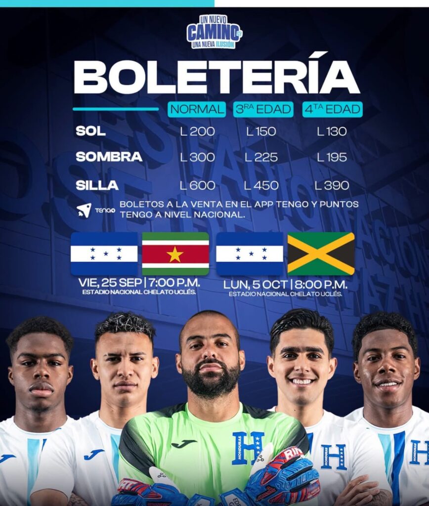 Boletos de Honduras contra Surinam y Jamaica
