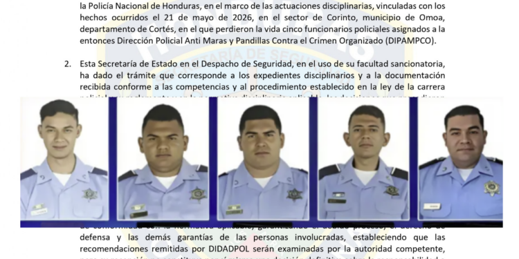 Secretaría de Seguridad revela avance en expedientes de seis policías tras la muerte de cinco agentes en Omoa