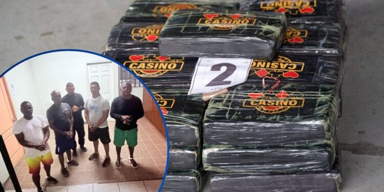 Presos quedan cuatro colombianos y un hondureño capturados con cargamento de cocaína en La Mosquitia