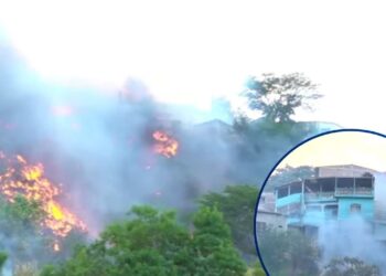 ¡Incendio en zacatera causa pánico en la Rivera de la Vega de la capital, Bomberos hacen maniobras por el difícil acceso