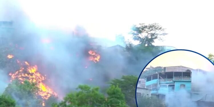 ¡Incendio en zacatera causa pánico en la Rivera de La Vega de la capital, Bomberos hacen maniobras por el difícil acceso