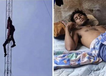 Postrado quedó el Superman olanchano que se cayó de una antena: “Me lancé porque andaba bien fumado”