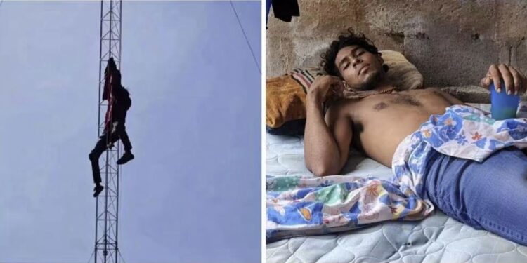 Postrado quedó el Superman olanchano que se cayó de una antena: “Me lancé porque andaba bien fumado”