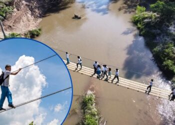 ¡Adiós a las acrobacias! Nuevo puente de hamaca facilitará llegada de estudiantes a escuela de Catacamas
