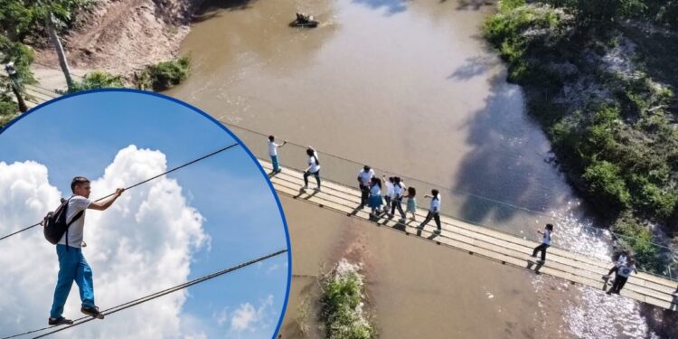 ¡HCH lo denunció y se hizo realidad! Construyen puente de hamaca que facilitará llegada de estudiantes a escuela de Catacamas