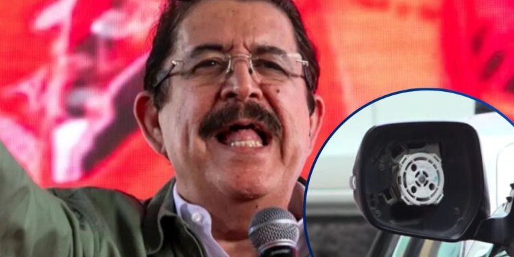 ¡Ladrones andan recios! Le “peinan” los retrovisores a la camioneta del expresidente “Mel” Zelaya