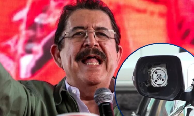 ¡Ladrones andan recios! Le peinan los retrovisores a la camioneta del expresidente Mel Zelaya